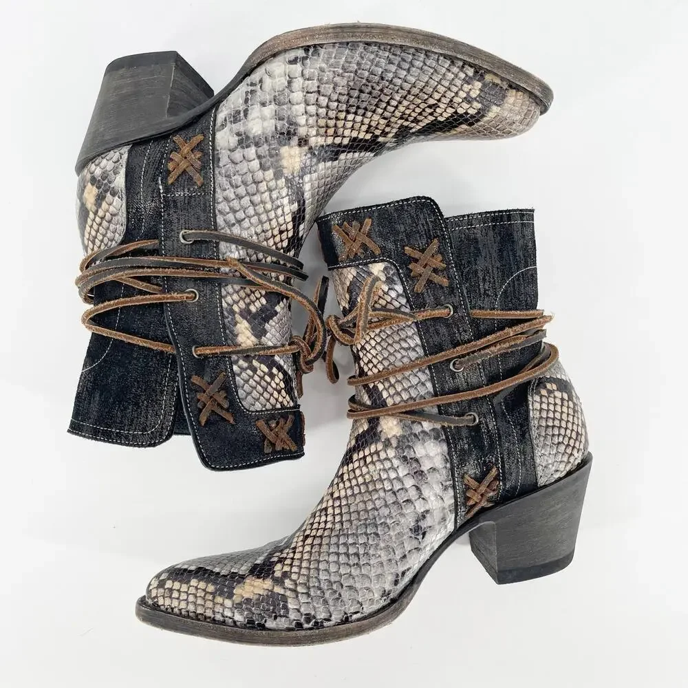 Old Gringo Yippee Ki Yay Brown Black Evant Snakeskin Western Cowgirl Bootie sz 7 - Picture 4 of 10